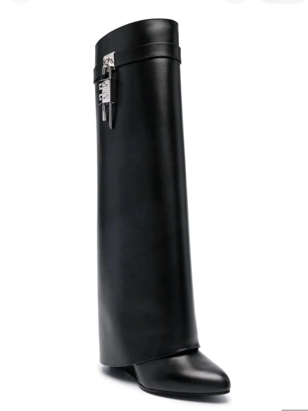Givenchy Black Leather Over-the-Knee Shield Boot with Silver Hardware